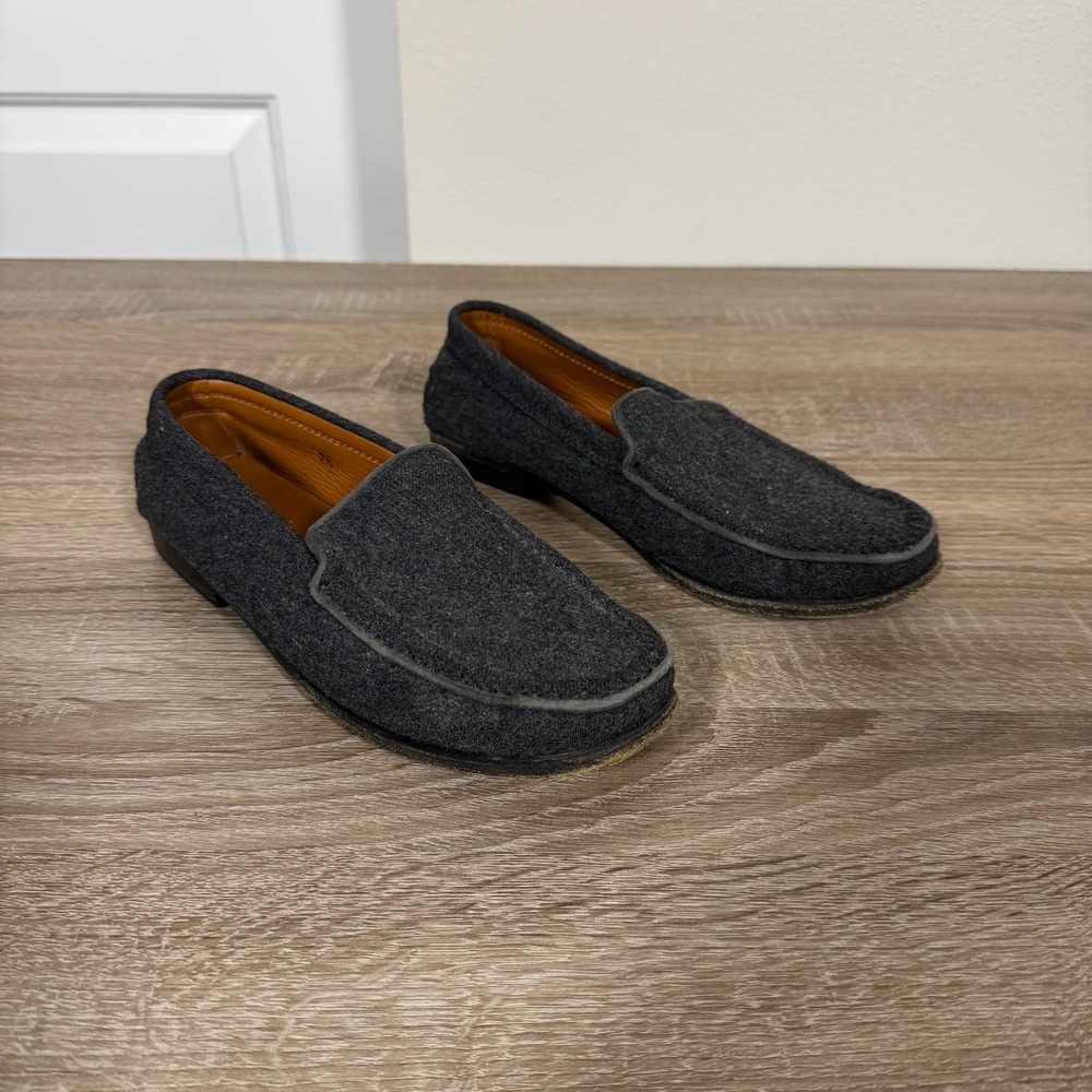 JP Tods Womens Charcoal Grey Wool Felt Loafers Made in Italy Size 7.5